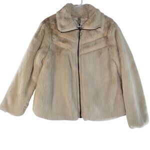 Green Tea Women's Fur Zip Up Jacket Tan Size L